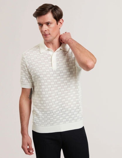 Ted Baker Waterby White Textured Knit Silk Cotton Polo Shirt