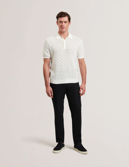 Ted Baker Waterby White Textured Knit Silk Cotton Polo Shirt