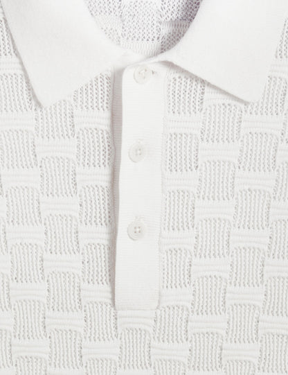 Ted Baker Waterby White Textured Knit Silk Cotton Polo Shirt