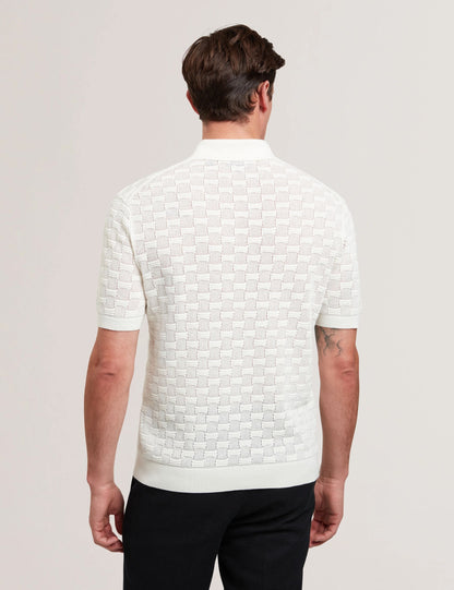 Ted Baker Waterby White Textured Knit Silk Cotton Polo Shirt