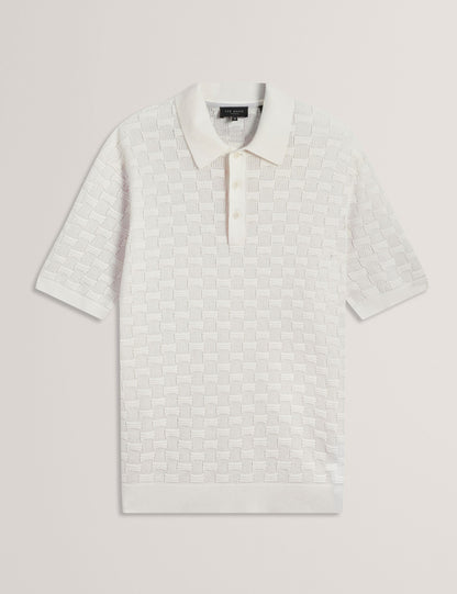Ted Baker Waterby White Textured Knit Silk Cotton Polo Shirt