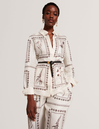 Ted Baker Simcoa Panel Print Silk Linen Longline Shirt Women's