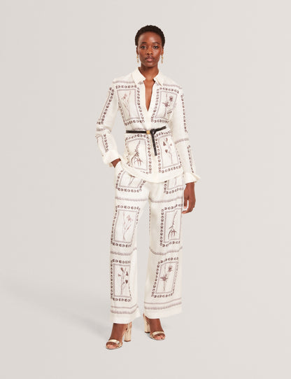 Ted Baker Simcoa Panel Print Silk Linen Longline Shirt Women's
