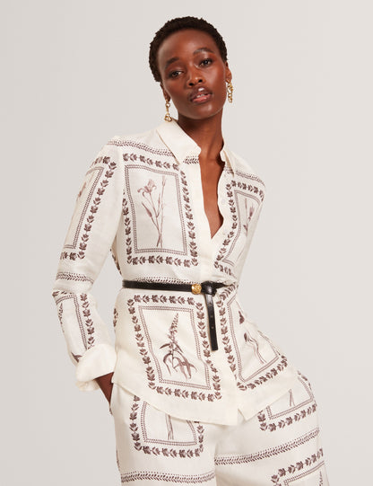 Ted Baker Simcoa Panel Print Silk Linen Longline Shirt Women's