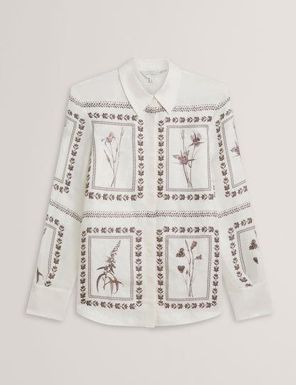 Ted Baker Simcoa Panel Print Silk Linen Longline Shirt Women's