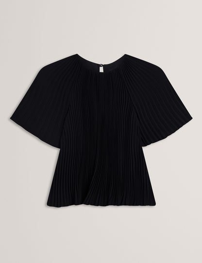 Ted Baker Agara Black Pleated Flowy Short Sleeve Blouse Women's