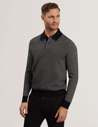 Ted Baker Ardo Textured Front Knitted Long Sleeve Polo Shirt
