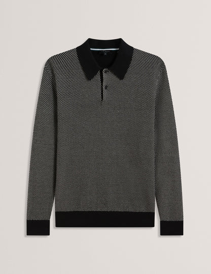 Ted Baker Ardo Textured Front Knitted Long Sleeve Polo Shirt