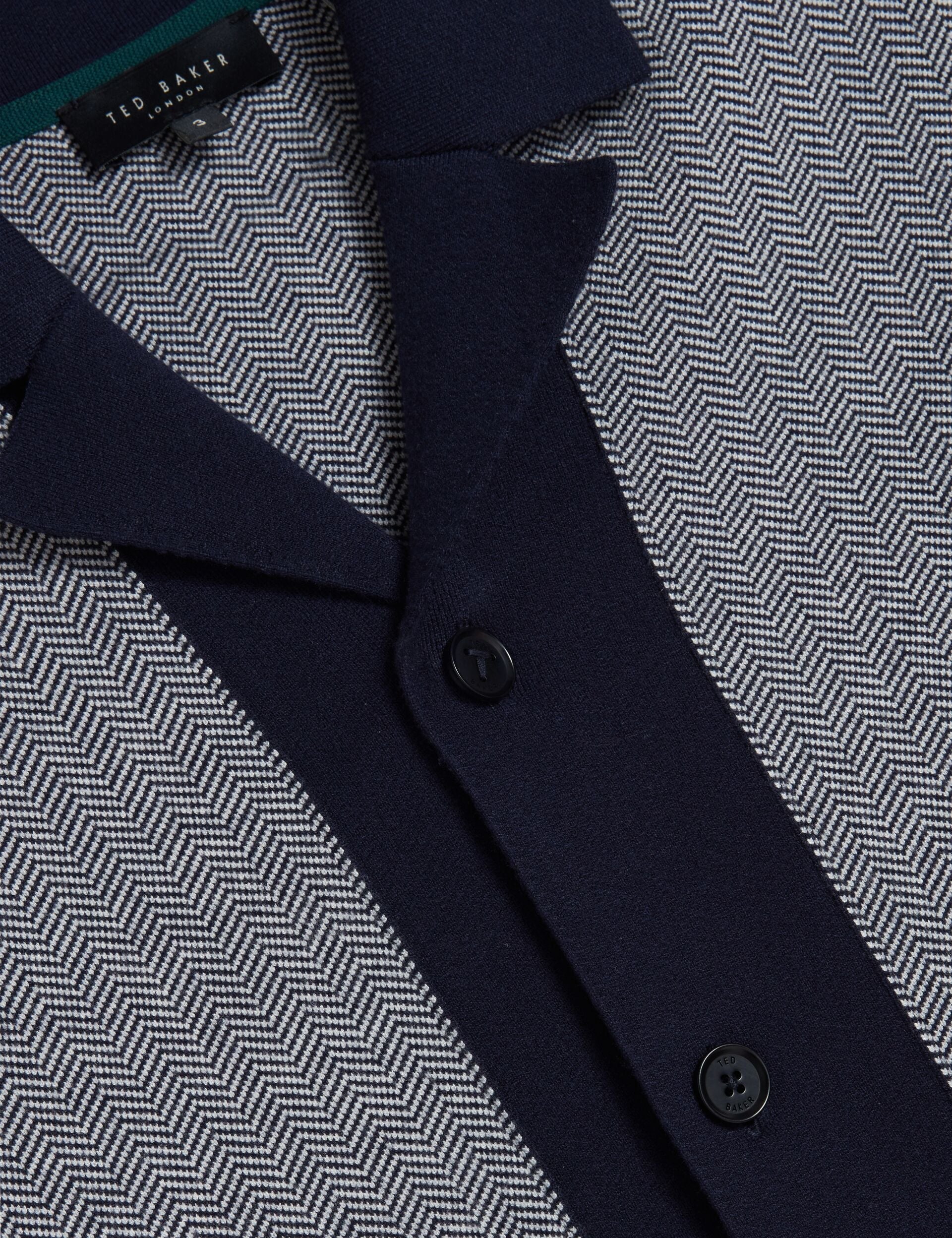Ted Baker Padrig Navy Herringbone Knit Colour Block Shirt