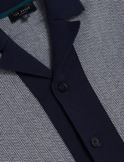 Ted Baker Padrig Navy Herringbone Knit Colour Block Shirt