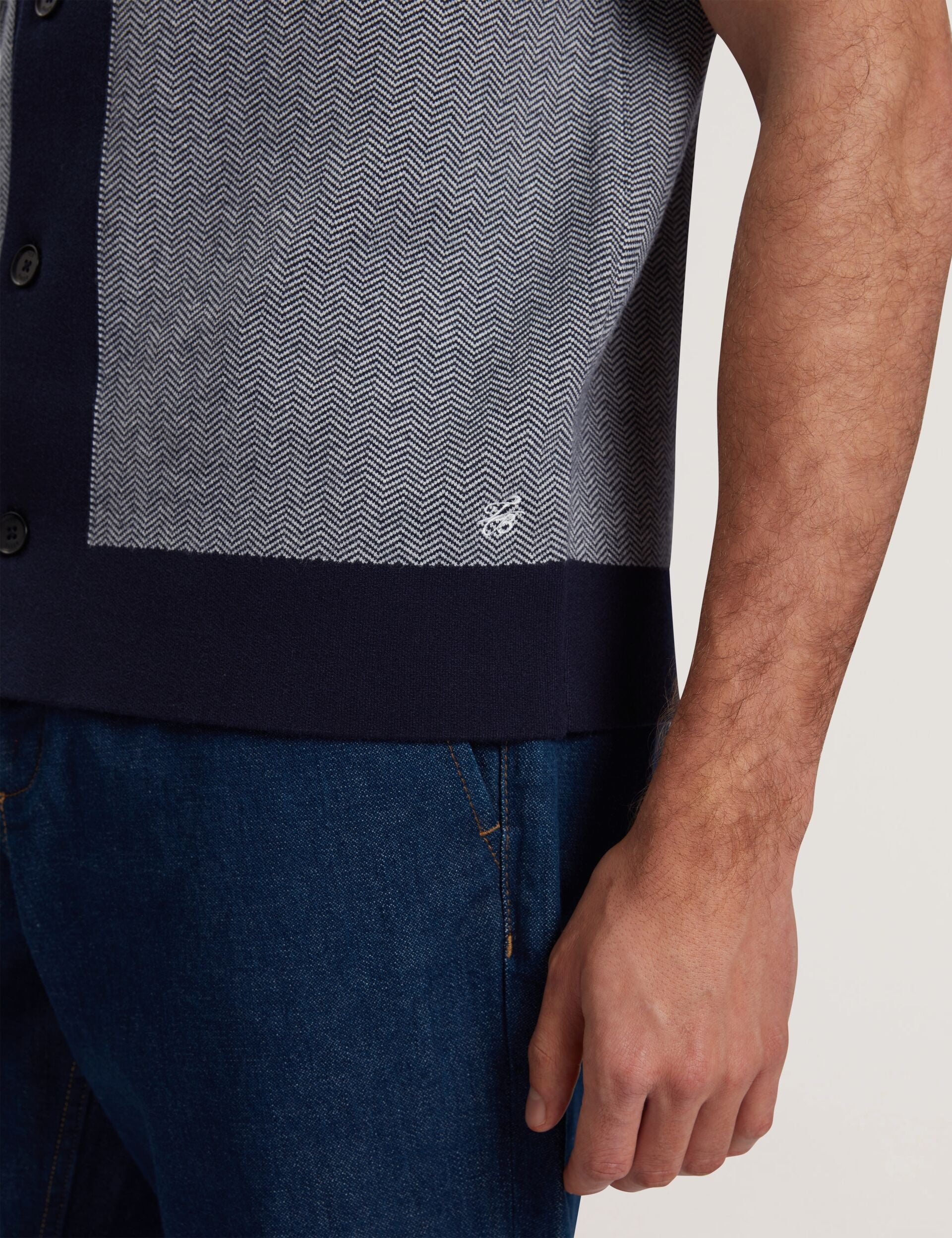Ted Baker Padrig Navy Herringbone Knit Colour Block Shirt