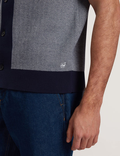 Ted Baker Padrig Navy Herringbone Knit Colour Block Shirt
