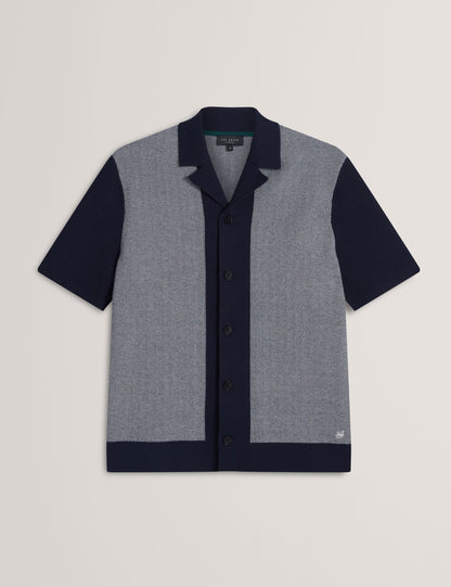 Ted Baker Padrig Navy Herringbone Knit Colour Block Shirt