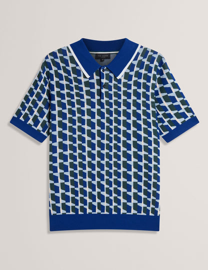Ted Baker Rossio Geometric Knitted Short Sleeve Polo Shirt