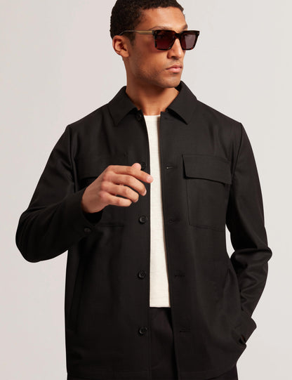 Ted Baker Selwynj Black Lightweight Wool Blend Shirt Jacket