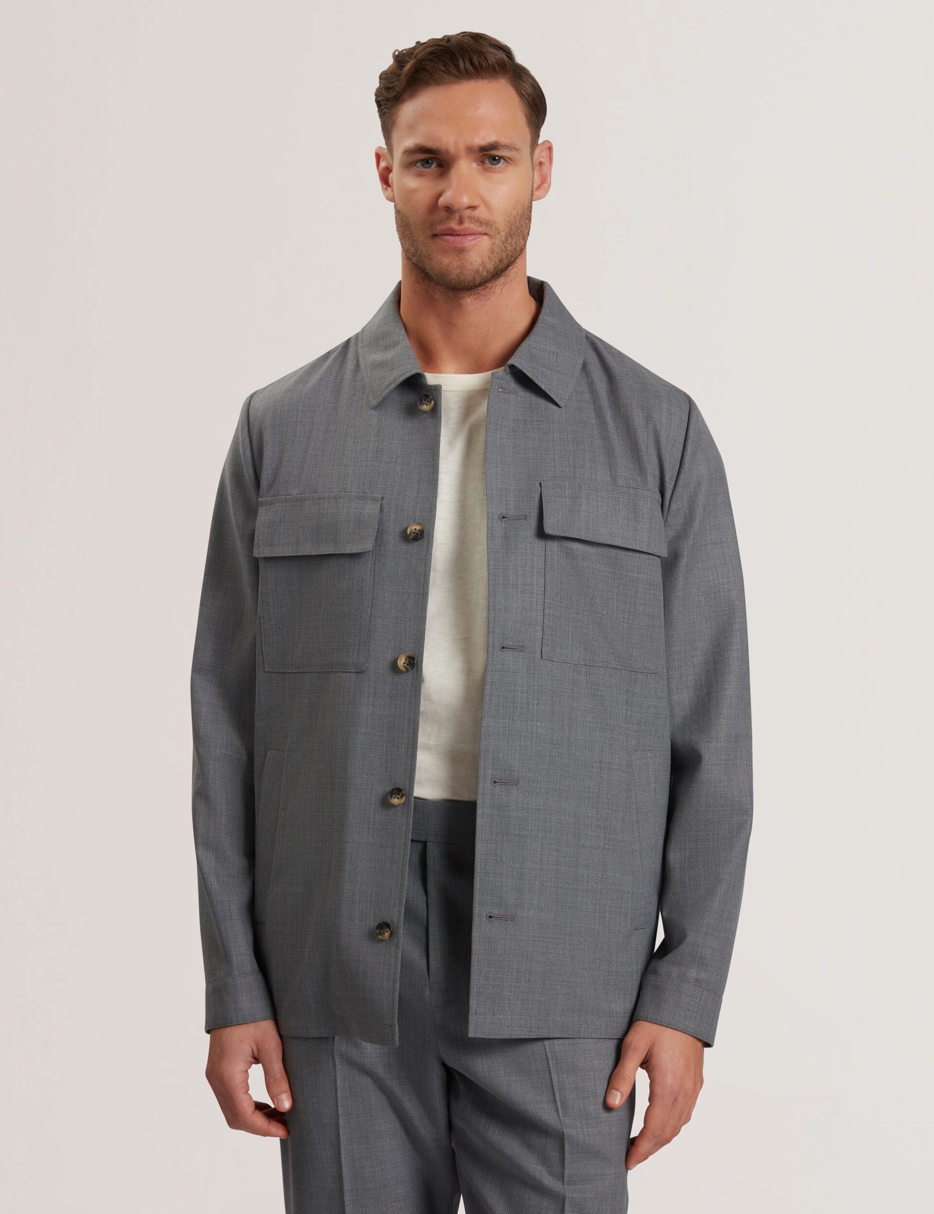 Ted Baker Selwynj Grey Lightweight Wool Blend Shirt Jacket