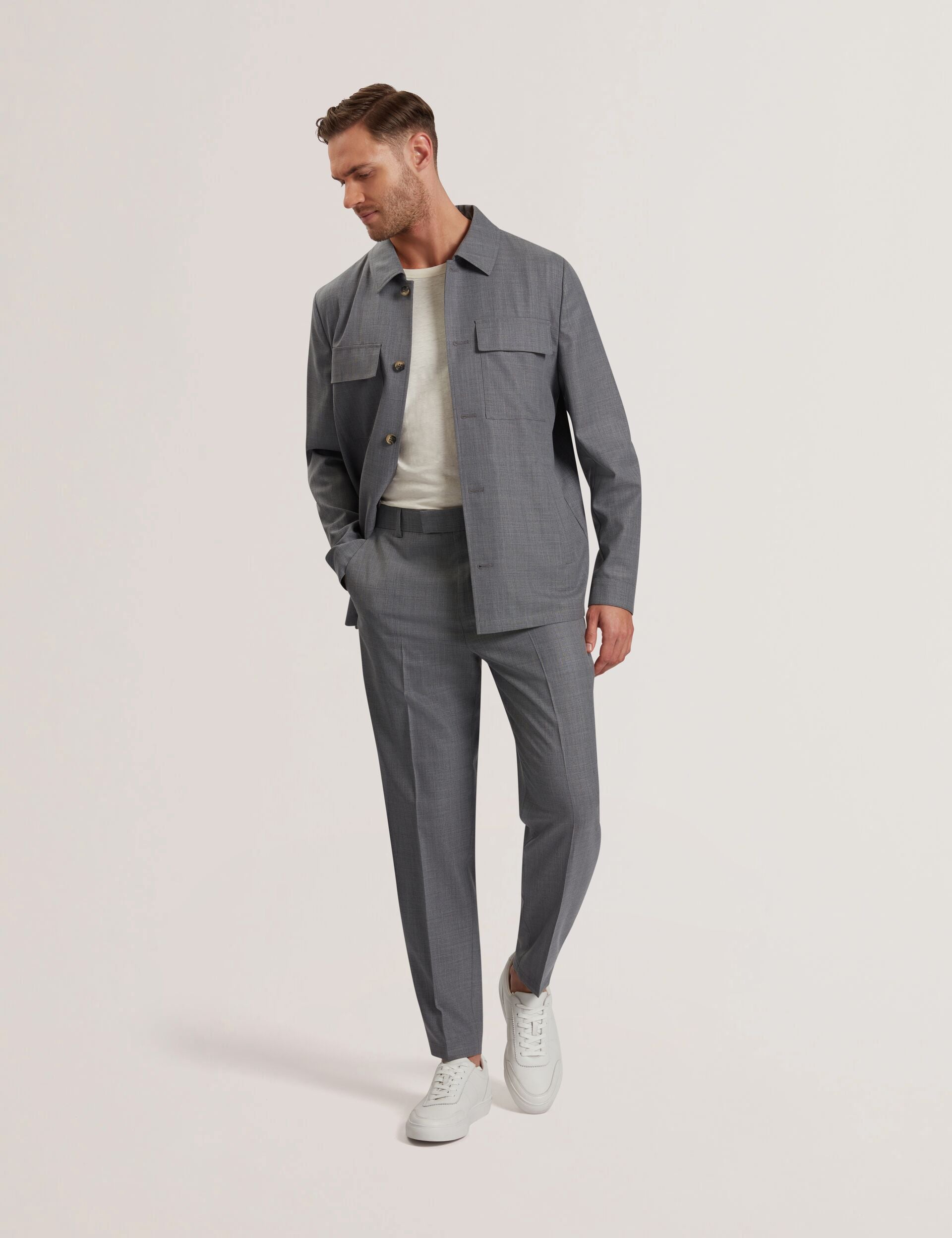 Ted Baker Selwynj Grey Lightweight Wool Blend Shirt Jacket