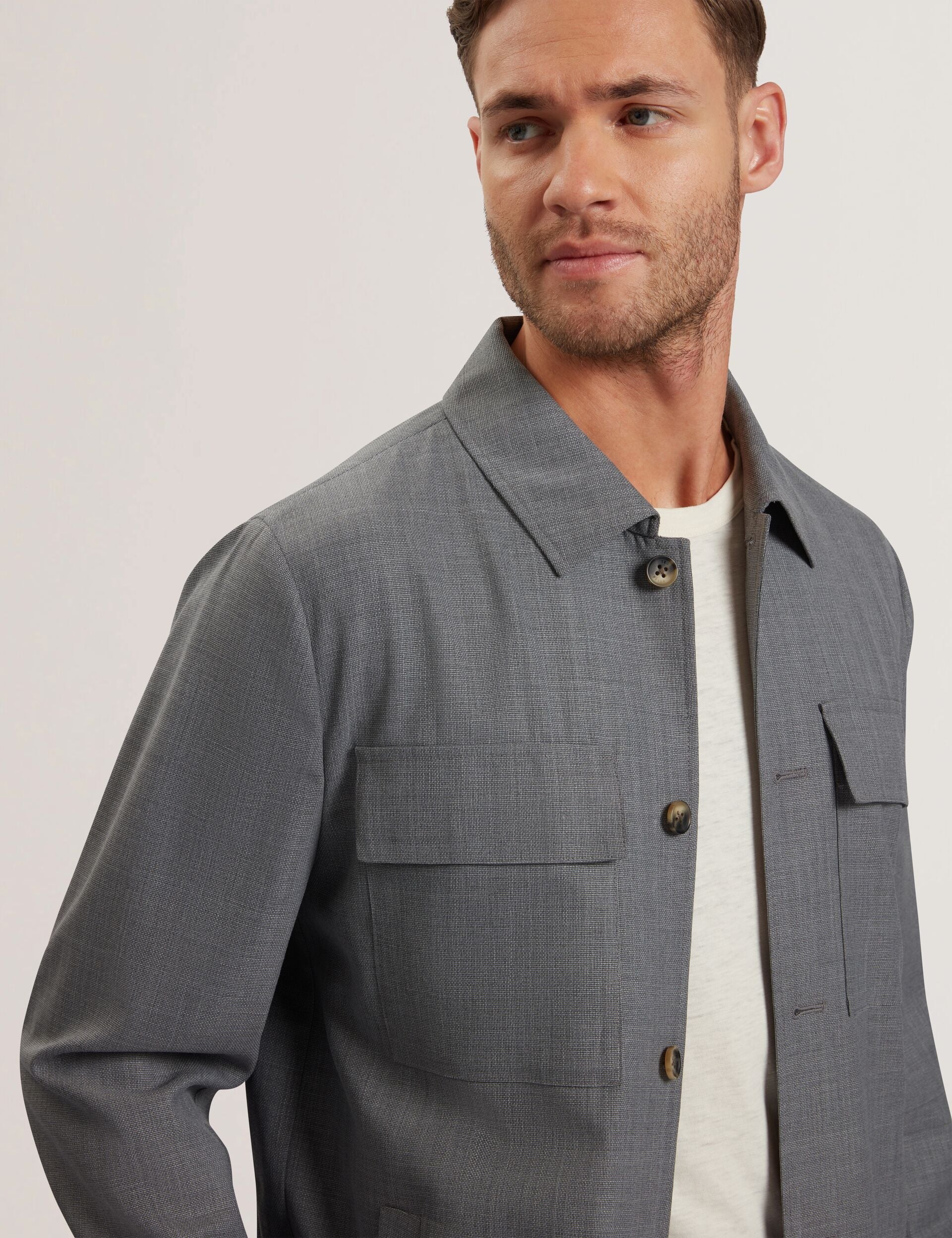 Ted Baker Selwynj Grey Lightweight Wool Blend Shirt Jacket