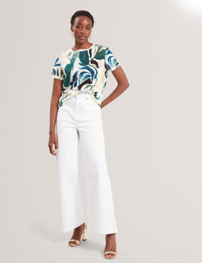 Ted Baker Kcarole Abstract Print Linen Blend Boxy Tshirt Women's