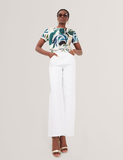 Ted Baker Kcarole Abstract Print Linen Blend Boxy Tshirt Women's