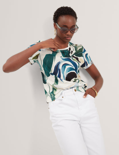 Ted Baker Kcarole Abstract Print Linen Blend Boxy Tshirt Women's