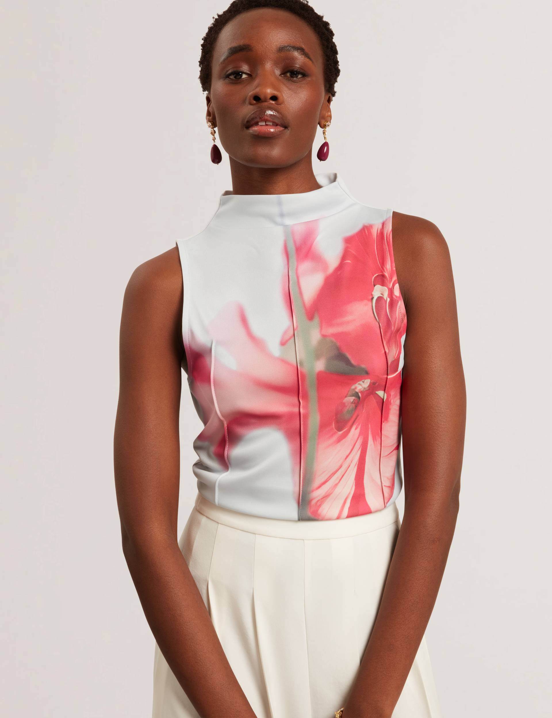 Ted Baker Harplnn Floral High Neck Jersey Tank Top Women's