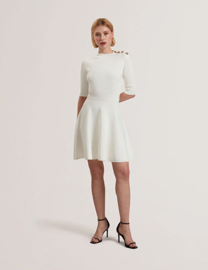 Ted Baker Lilano Ribbed Skater Dress With Rose Buttons Women's