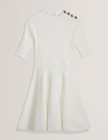 Ted Baker Lilano Ribbed Skater Dress With Rose Buttons Women's