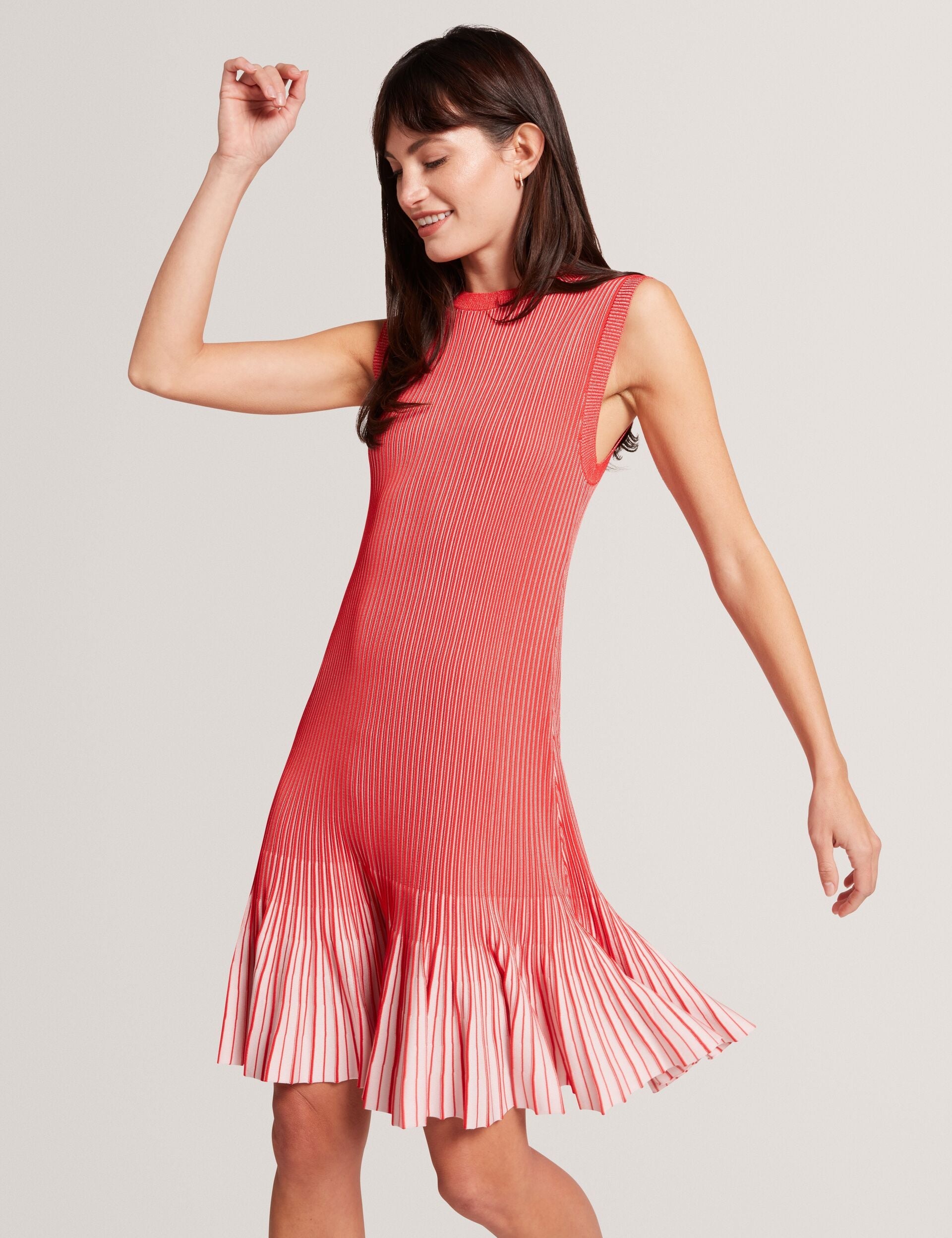 Ted Baker Lilyo Ribbed Knit Flippy Hem Sleeveless Mini Dress Women's