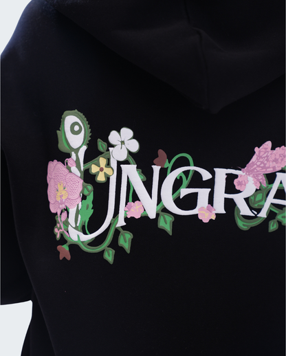 BLACK FLORAL CREST HOODIE