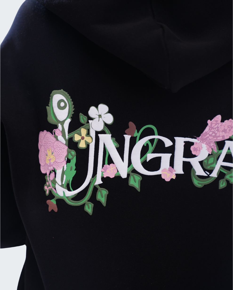 BLACK FLORAL CREST HOODIE