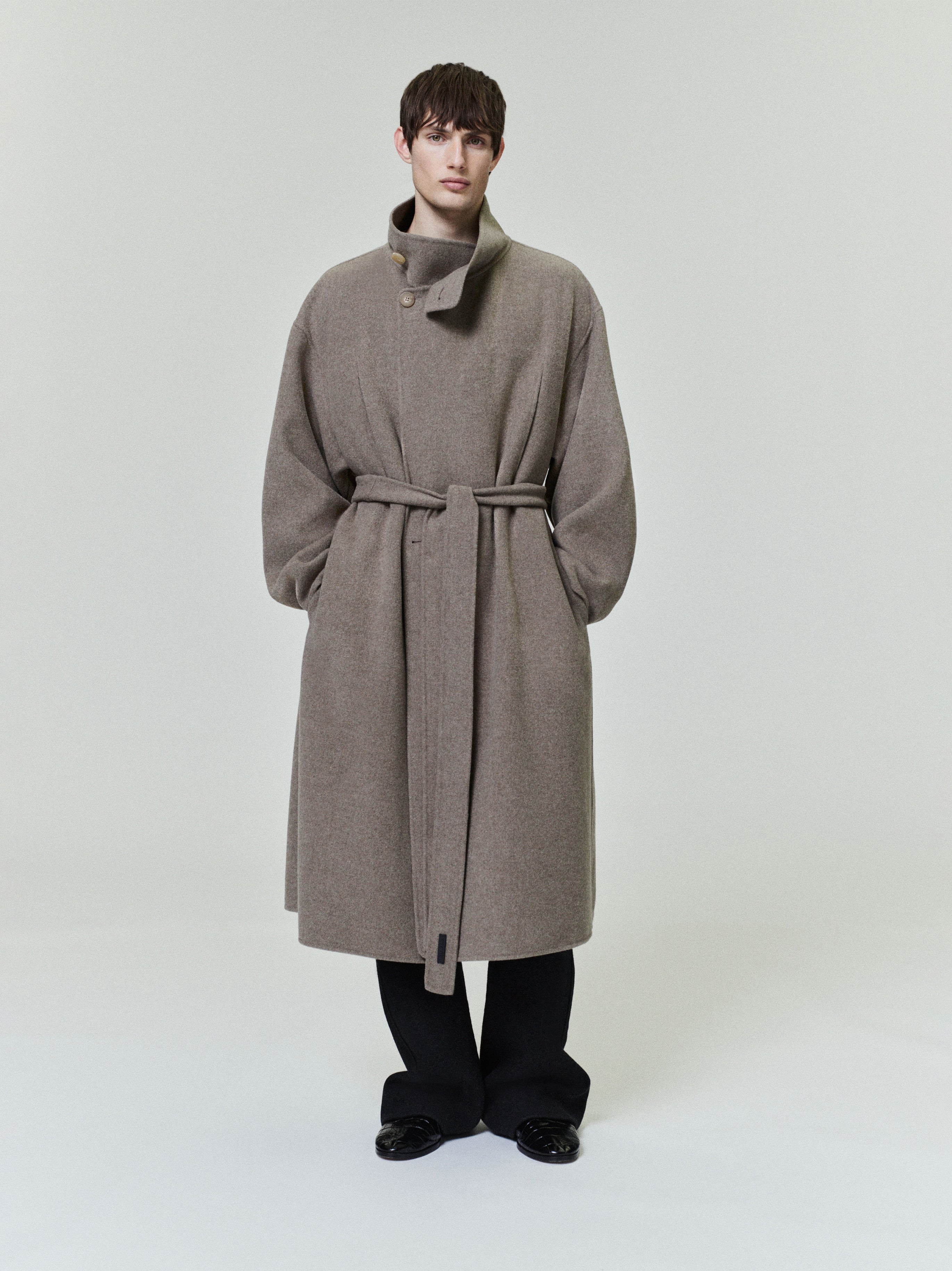 Essentials Wool Cashmere Highneck Coat Walnut