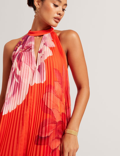 Ted Baker Materva Floral Halter Neck Pleated Chiffon Maxi Dress Women's