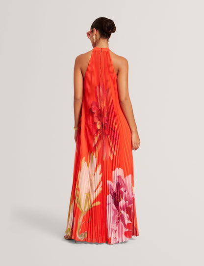 Ted Baker Materva Floral Halter Neck Pleated Chiffon Maxi Dress Women's