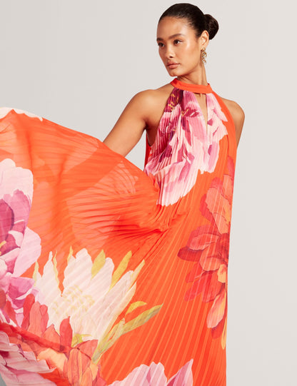 Ted Baker Materva Floral Halter Neck Pleated Chiffon Maxi Dress Women's