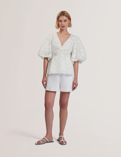 Ted Baker Ellari Lace Puff Sleeve Vneck Peplum Top Women's