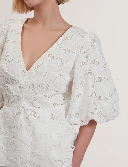 Ted Baker Ellari Lace Puff Sleeve Vneck Peplum Top Women's