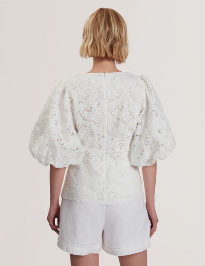 Ted Baker Ellari Lace Puff Sleeve Vneck Peplum Top Women's