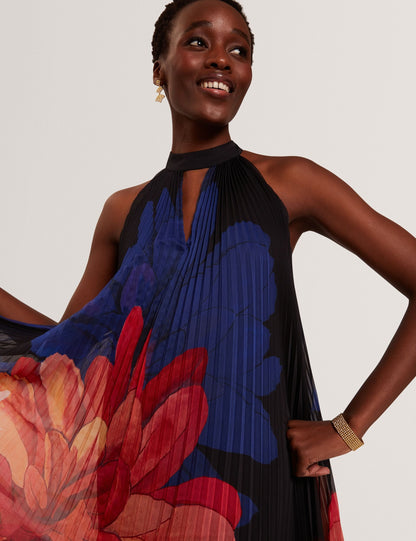 Ted Baker Scotlia Bold Bloom Pleated Halter Neck Midi Dress Women's