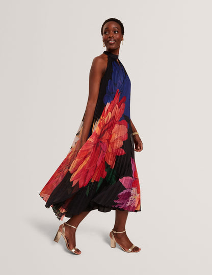 Ted Baker Scotlia Bold Bloom Pleated Halter Neck Midi Dress Women's