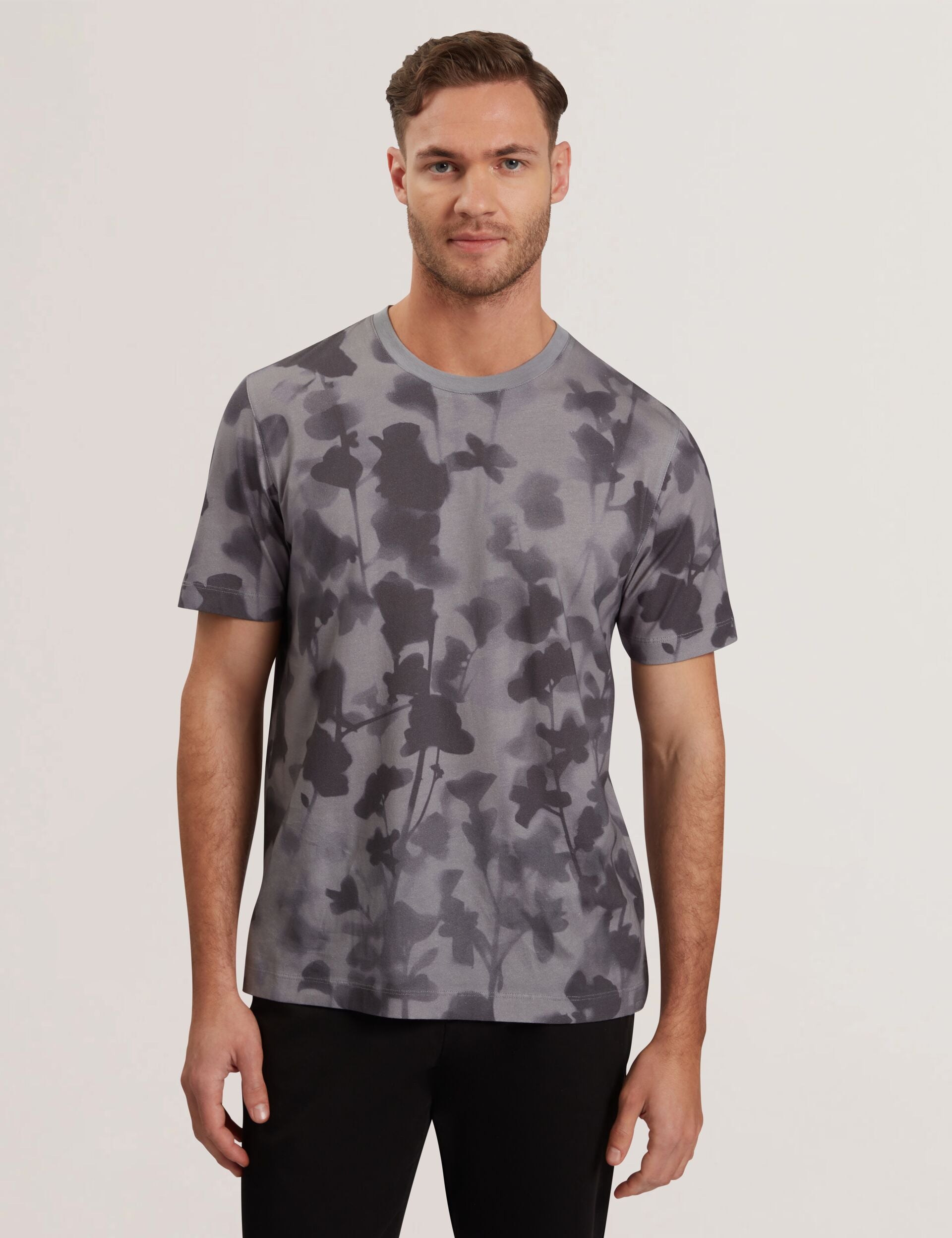 Ted Baker Denniss Monochrome Floral Print Cotton Tshirt