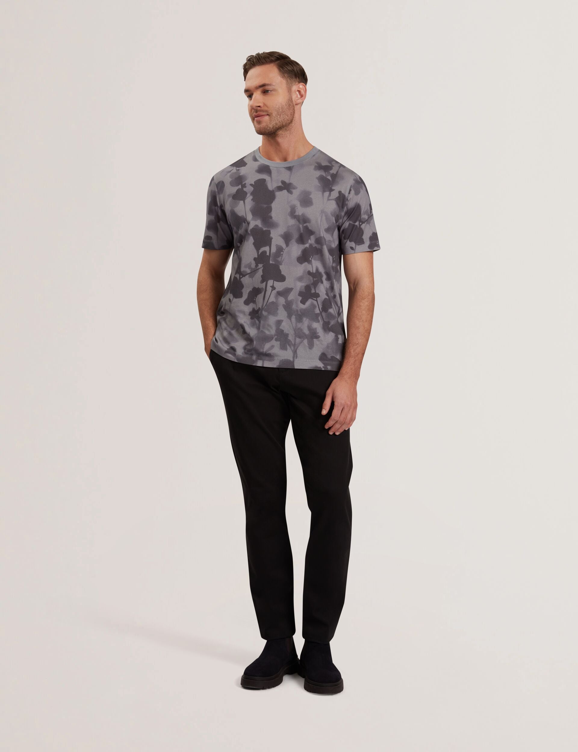 Ted Baker Denniss Monochrome Floral Print Cotton Tshirt