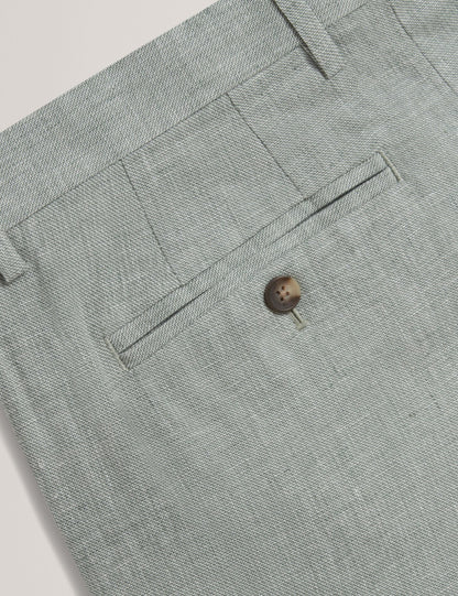 Ted Baker Kenleyt Green Linen Cotton Woven Smart Trousers