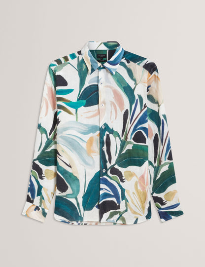 Ted Baker Rogersy Printed Long Sleeve Relaxed Linen Shirt