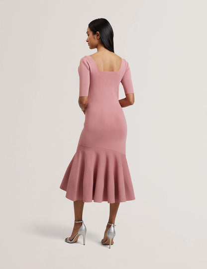 Ted Baker Miyhaa Flippy Hem Square Neck Knitted Midi Dress Women's