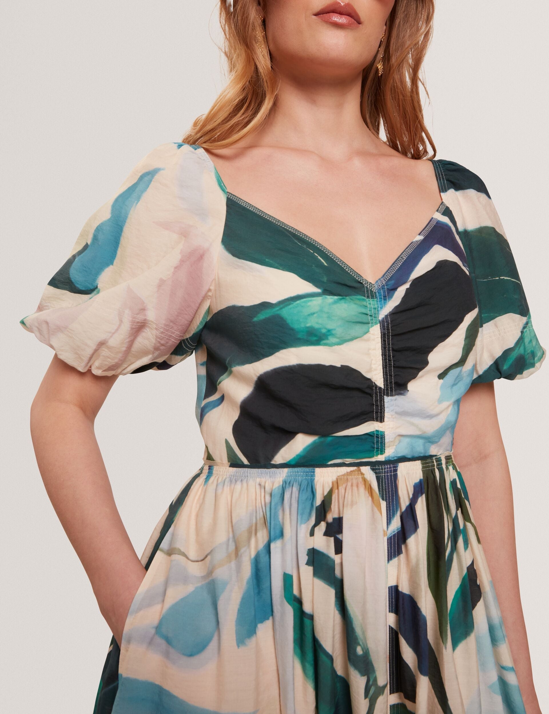 Ted Baker Moyla Printed Puff Sleeve Stitch Detail Midi Dress Women's –  Kicks Machine