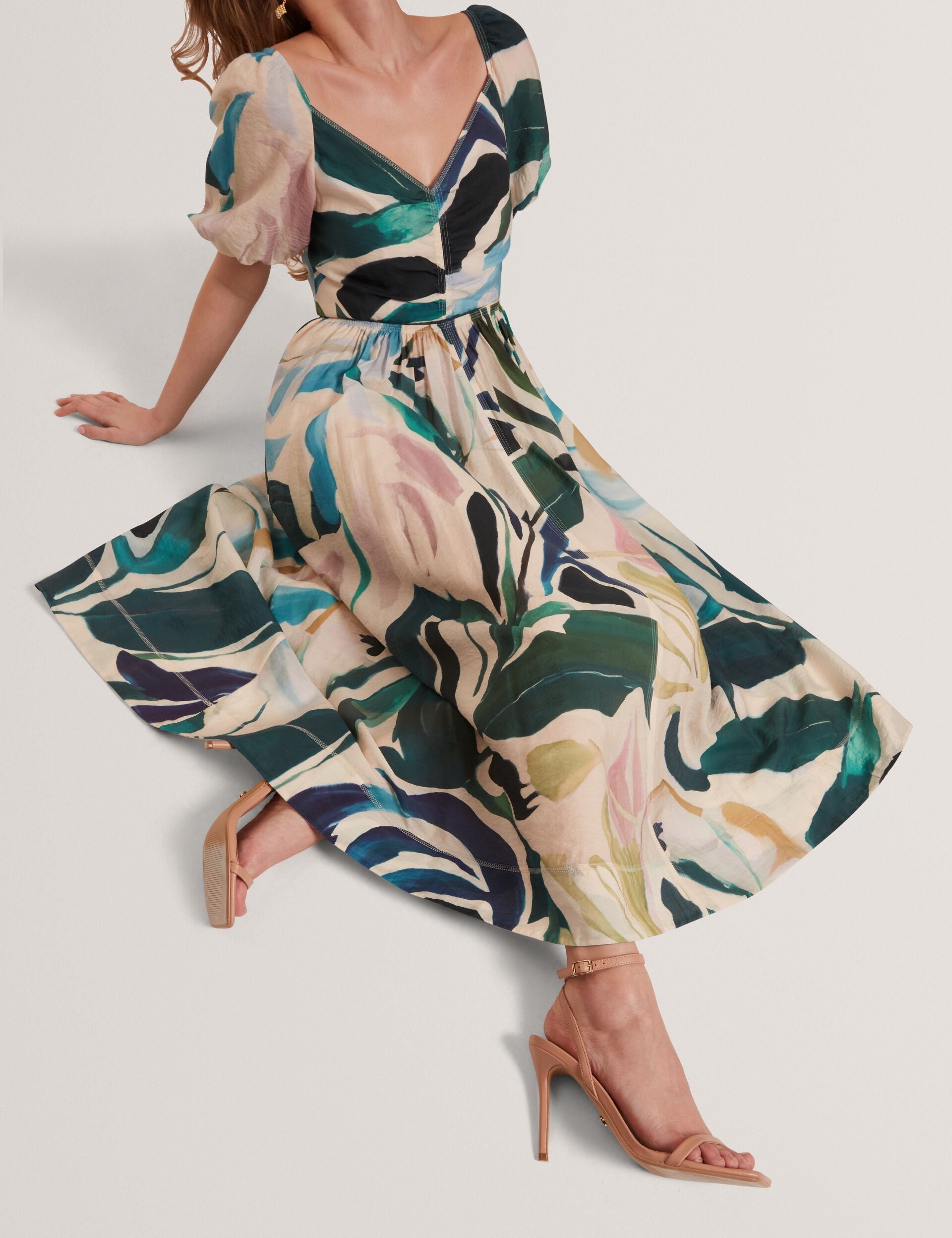 Ted Baker Moyla Printed Puff Sleeve Stitch Detail Midi Dress Women's –  Kicks Machine