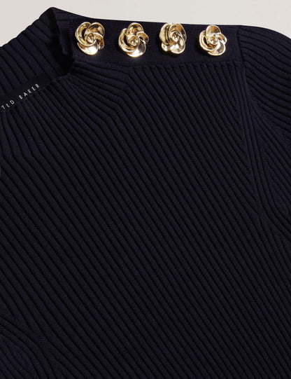 Ted Baker Eeliia Rose Button Detail Fitted Knit Top Women's