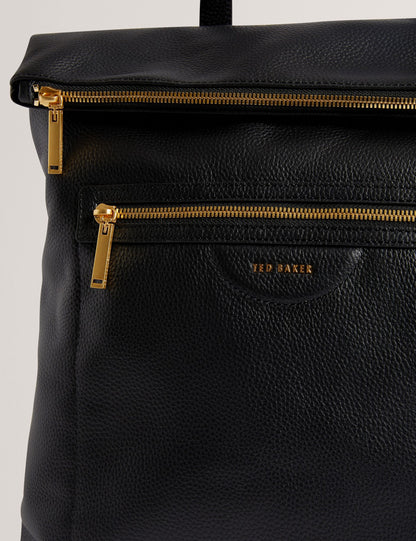 Ted Baker Essaya Webbing Strap Black Leather Fold Over Backpack Women's