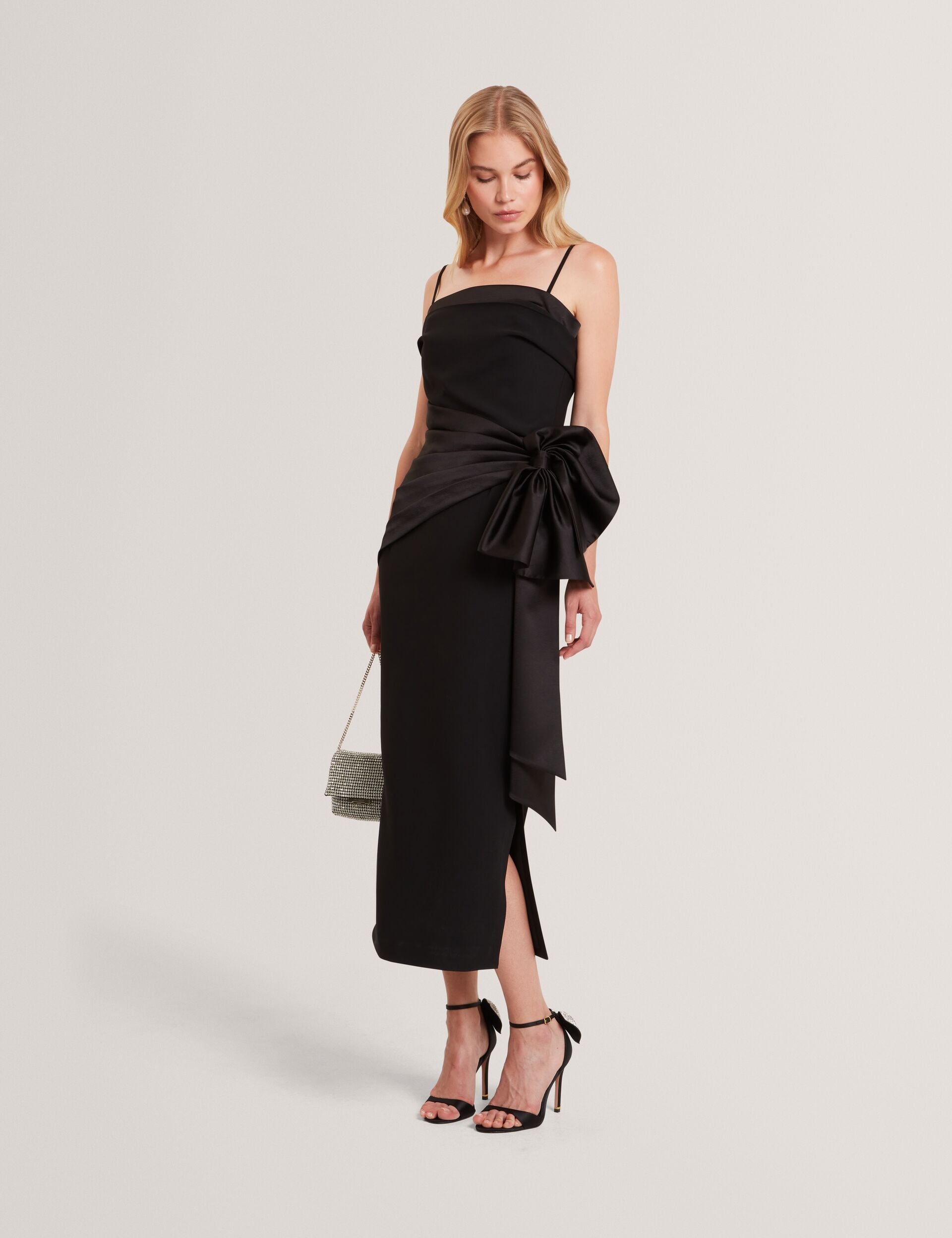 Ted Baker Xenid Satin Bow Sash Sleeveless Midi Dress Women's